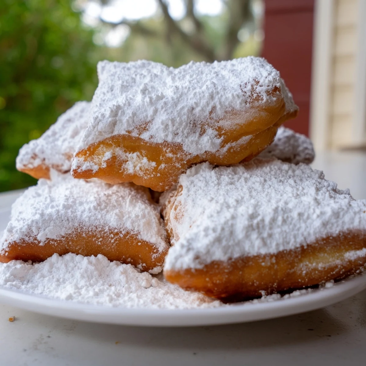 Freshly fried New Orleans style beignets, warm and puffy, served with a generous dusting of powdered sugar.