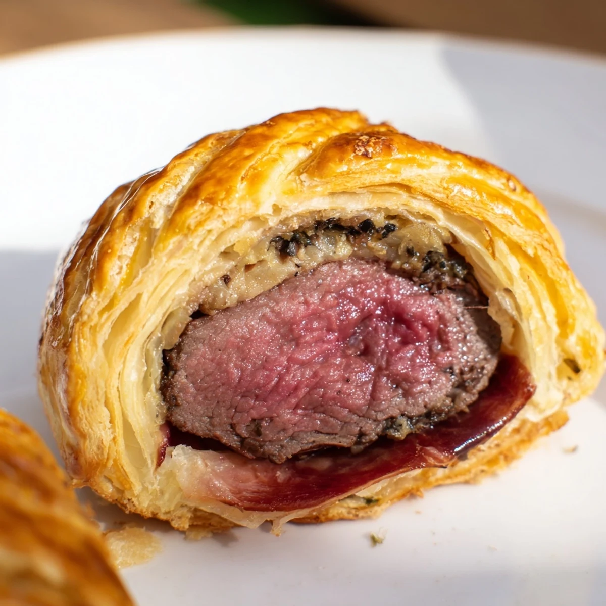 Sliced Mini Beef Wellingtons with Mushroom Duxelles reveal juicy beef and savory mushroom filling, perfect for festive appetizers.