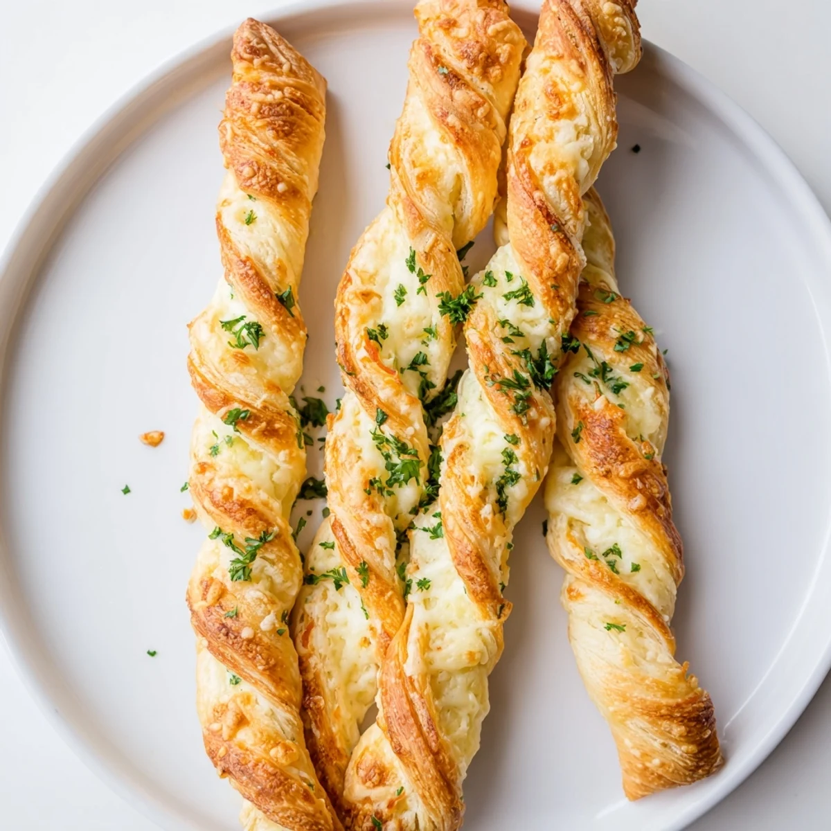 Freshly baked Crispy Air Fryer Pizza Cheese Bread Twists garnished with parsley, steaming beside a small bowl of pizza sauce.
