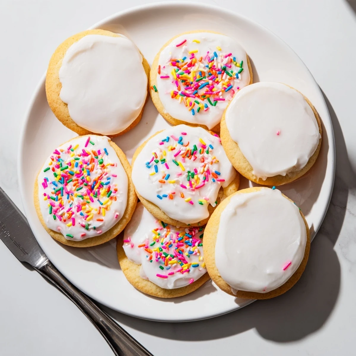 Vibrant Sugar Cookie Icing dries smooth on decorated cookies, ready for a party platter with milk.