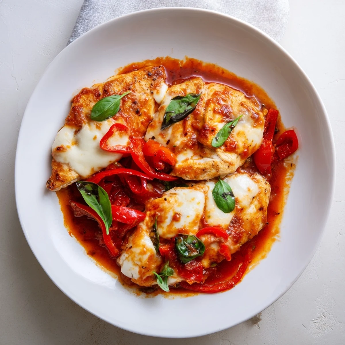 Homemade Italian Style Chicken in a skillet, featuring tender chicken breasts covered in a fragrant tomato sauce and herbs.
