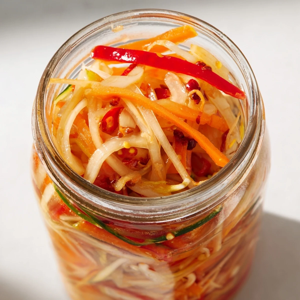 Vibrant Vietnamese Vegetable Pickle Medley of julienned daikon and carrots in tangy rice vinegar brine.