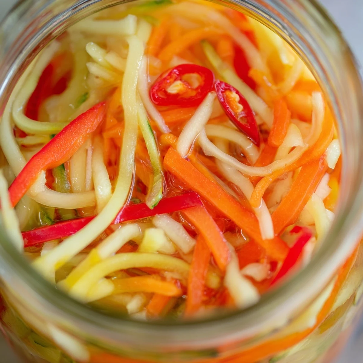 Crunchy Vietnamese Vegetable Pickle Medley with colorful cucumbers and peppers, perfect side for grilled meats.