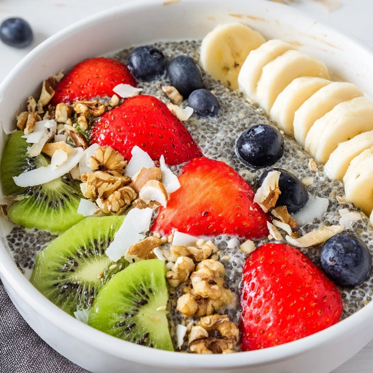 Colorful Healthy Breakfast Bowl with layers of fruit, yogurt, and granola, ready to enjoy immediately.