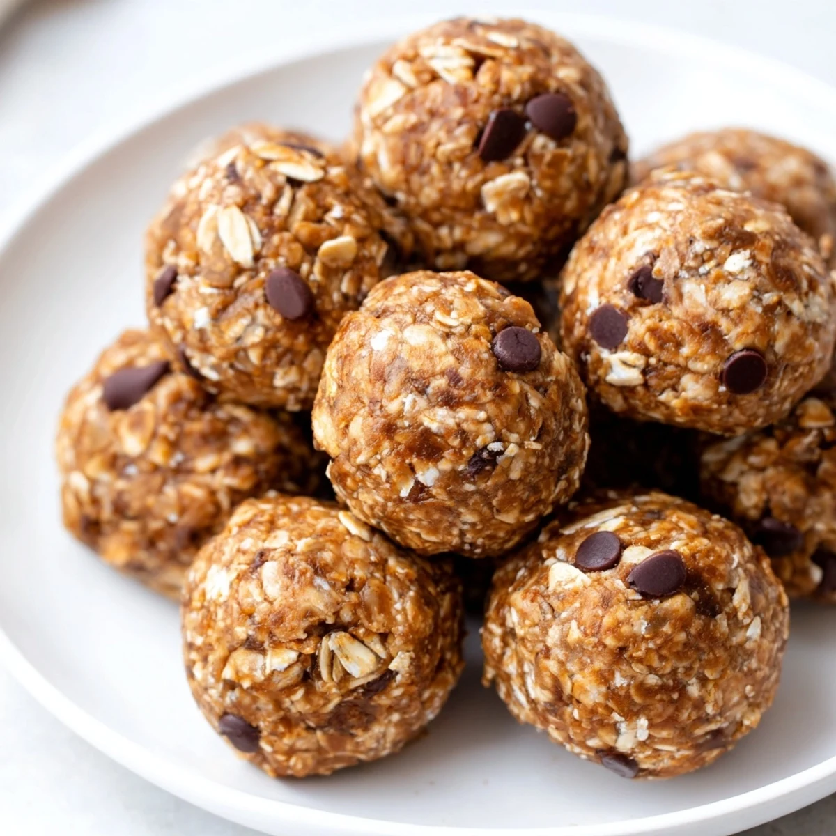 Five homemade No Bake Peanut Butter Energy Bites on a rustic wooden table, with honey and peanut butter ingredients nearby.
