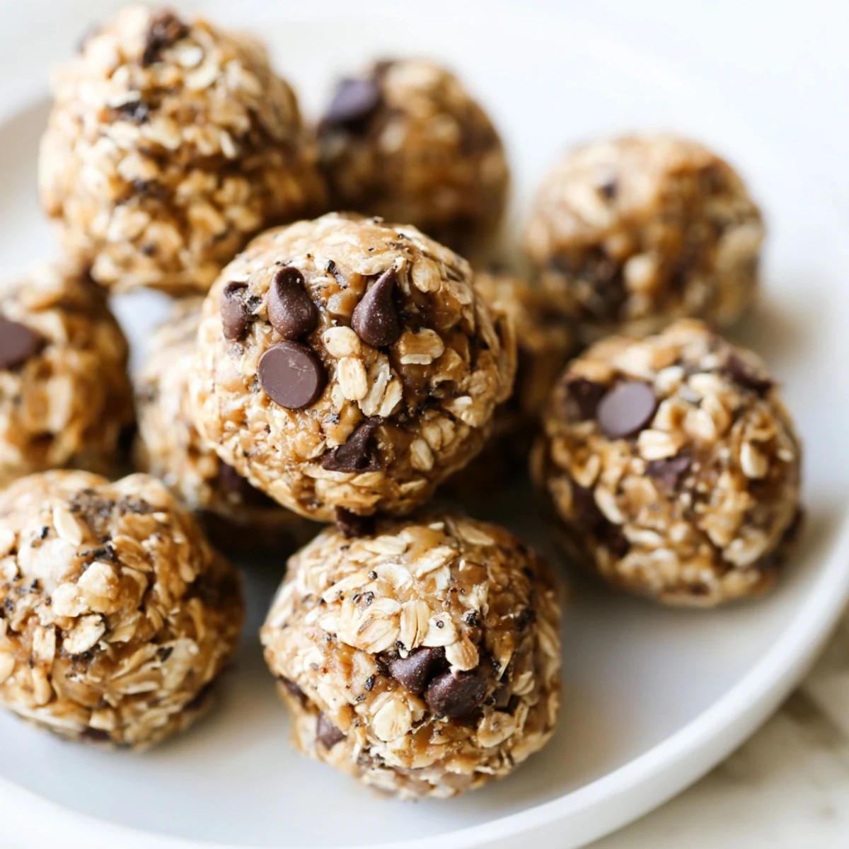 A tray of chilled No Bake Peanut Butter Energy Bites with oats and flaxseed, perfect for a quick snack.