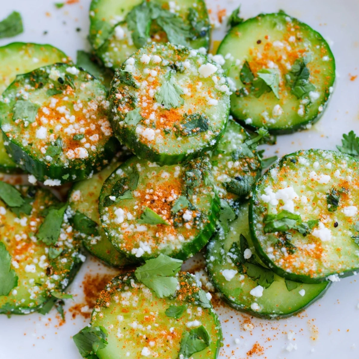 Crisp sliced cucumbers tossed in zesty lime juice, chili powder, and salt for Mexican Style Cucumbers appetizer.