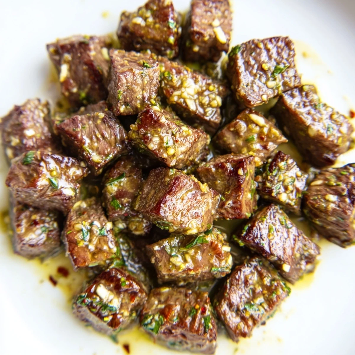 Tender steak cubes coated in zesty cowboy butter with melted butter, red pepper flakes, and herbs