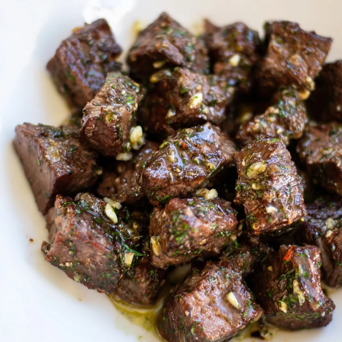 Sizzling skillet of cowboy butter steak bites tossed in savory garlic butter sauce with lemon and paprika