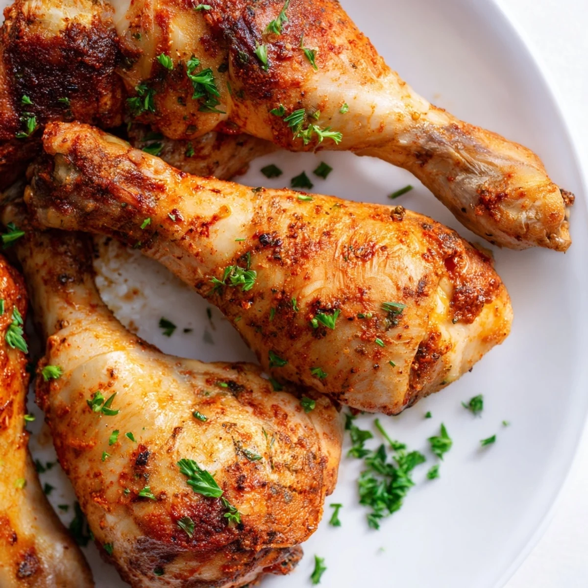 Perfectly seasoned oven baked chicken legs arranged on a baking rack ready for serving