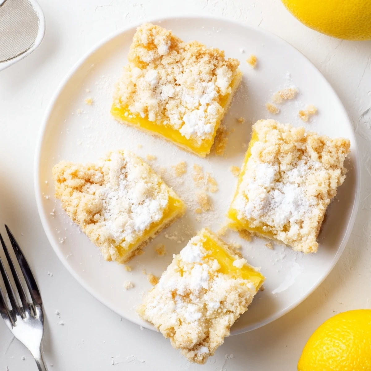 Golden lemon crumb bars with tangy custard filling and buttery oat crumble topping