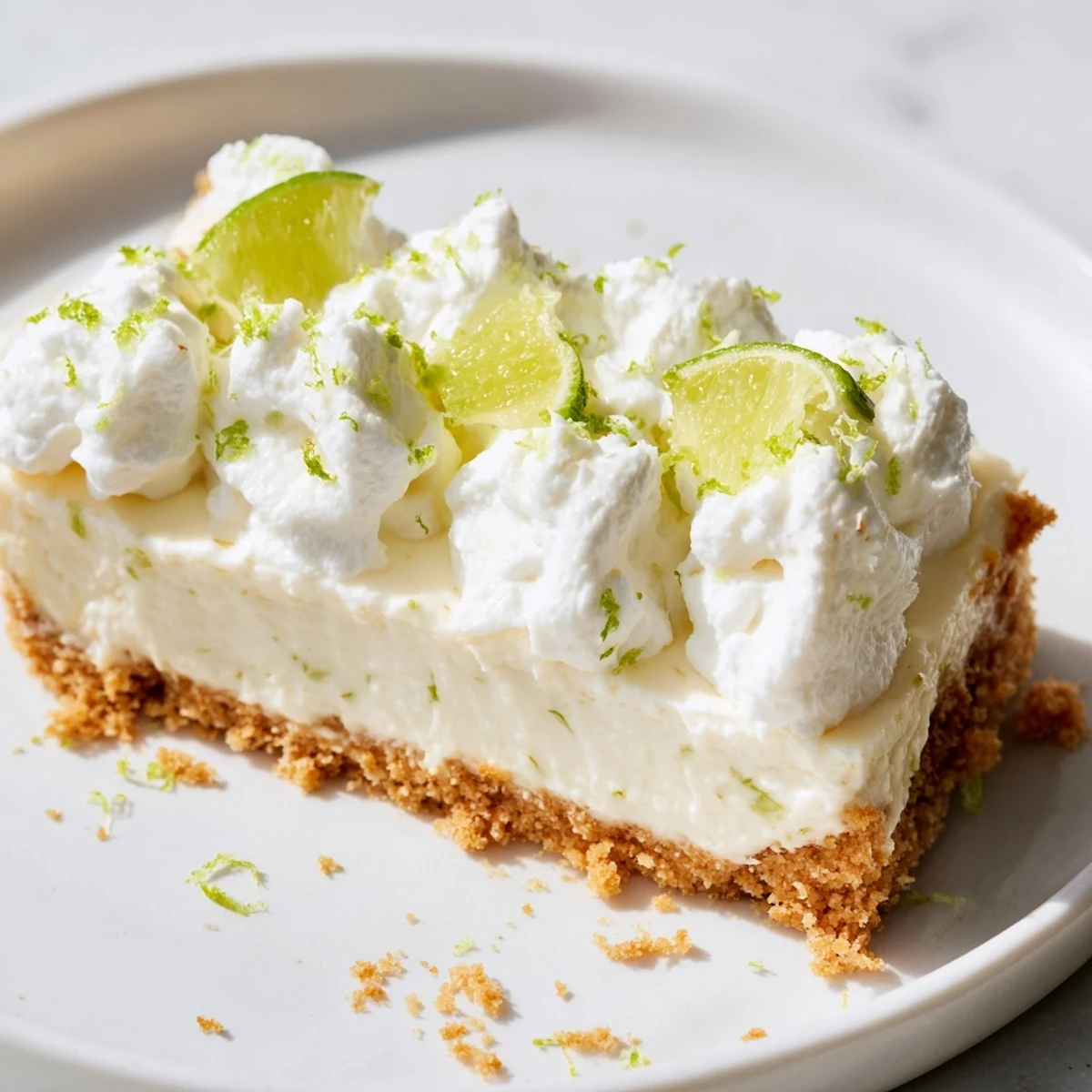 Golden key lime pie bars with green citrus filling and graham cracker crust