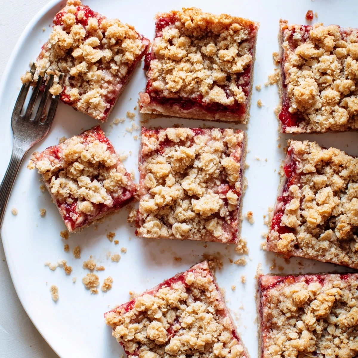 Fresh baked strawberry oatmeal crumble bars featuring sweet juicy strawberries layered between buttery oat crust