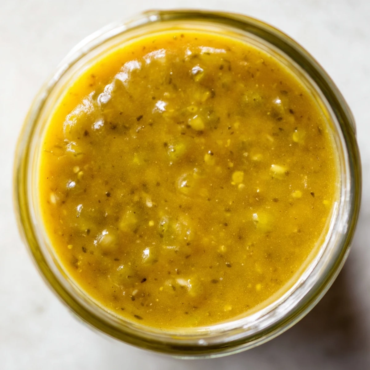 Golden jalapeño honey mustard sauce drizzled over crispy chicken tenders with fresh herbs