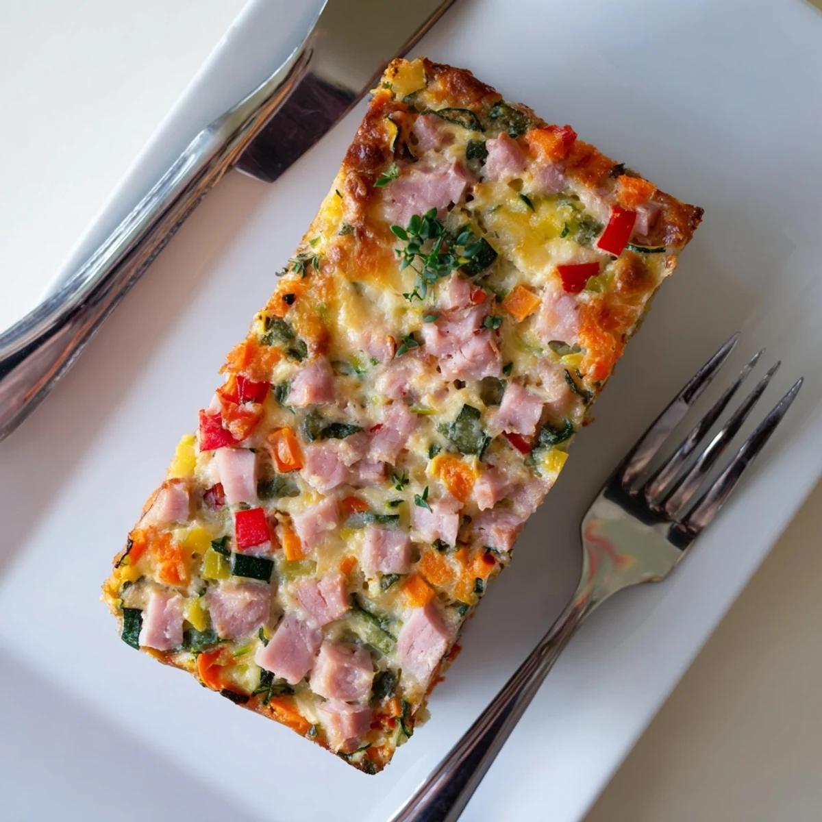 Moist vegetable and ham slice packed with zucchini, carrots, and diced ham pieces