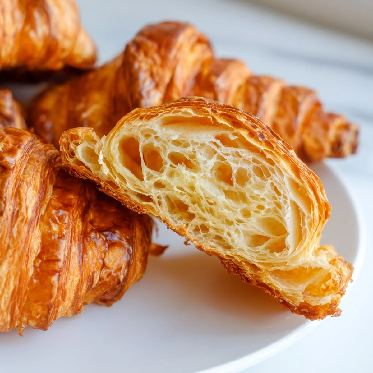 Golden brown air fryer homemade croissants with flaky layers on a cooling rack