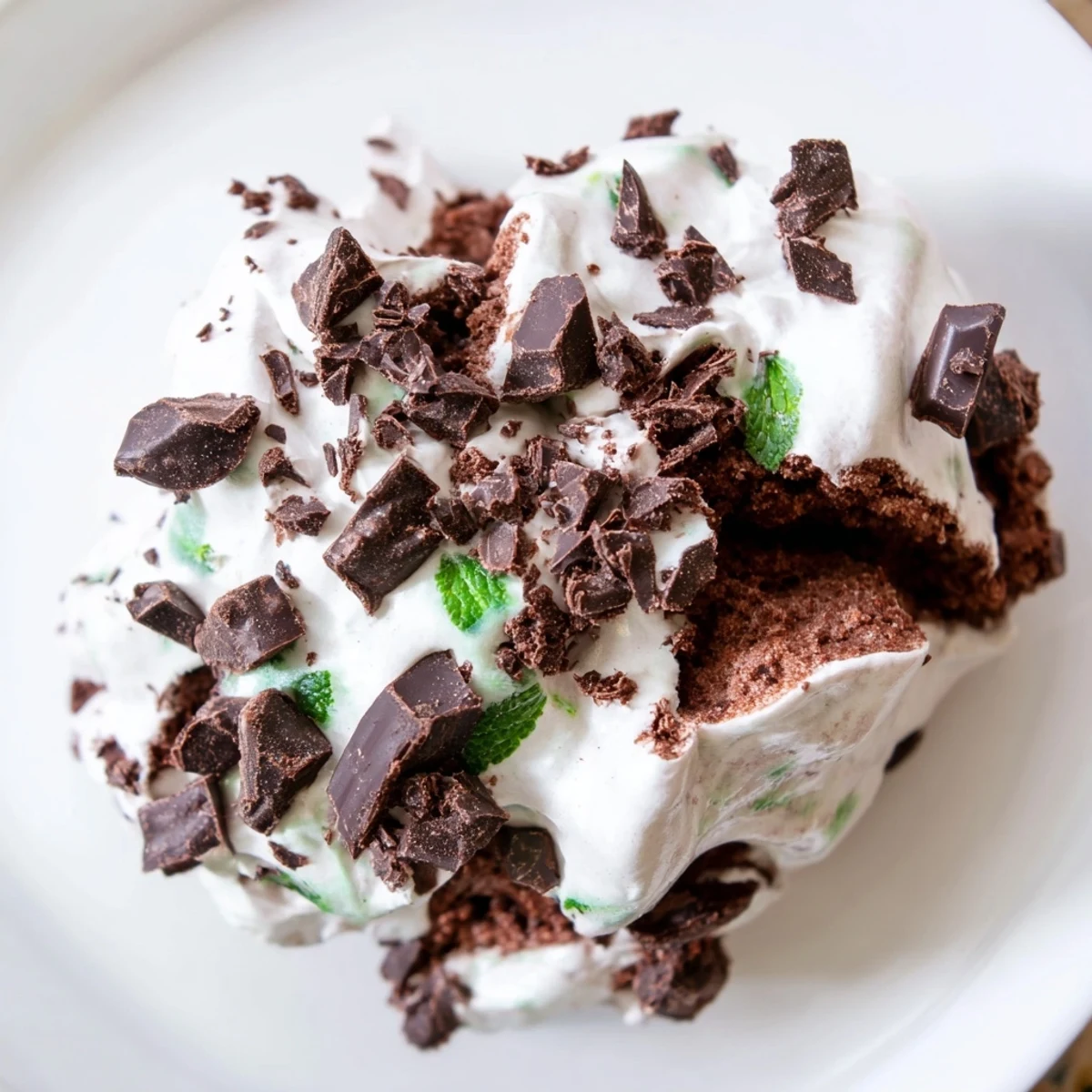 Crispy chocolate peppermint meringue bites featuring melted dark chocolate chunks and green mint chips