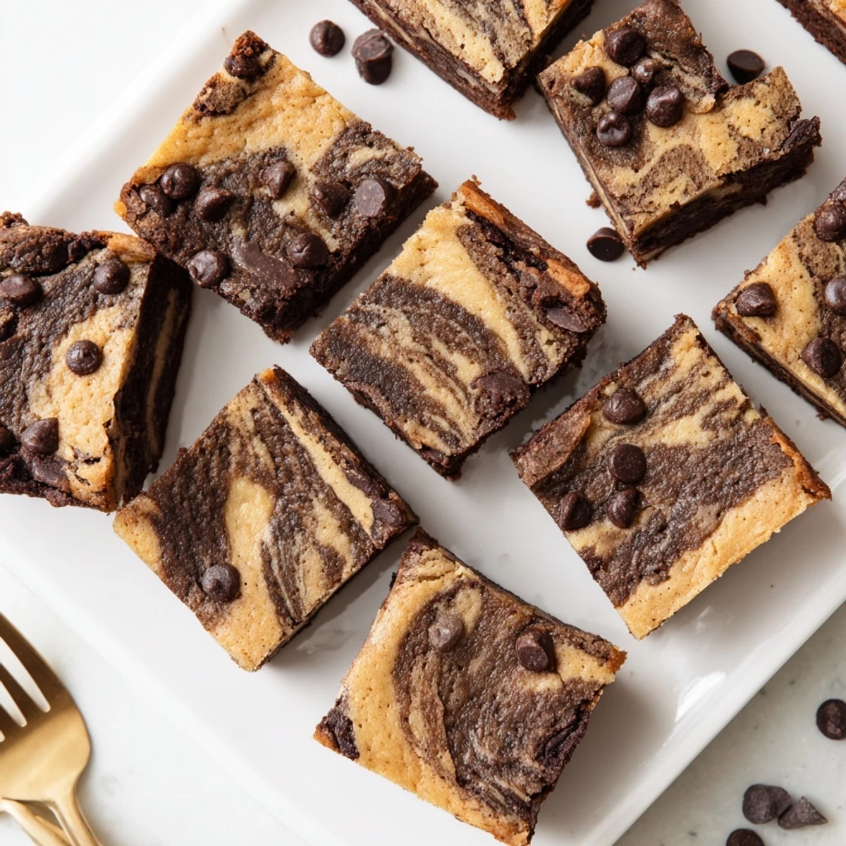 Freshly baked banana bread brownie bars with marbled swirls of chocolate and sweet banana layers