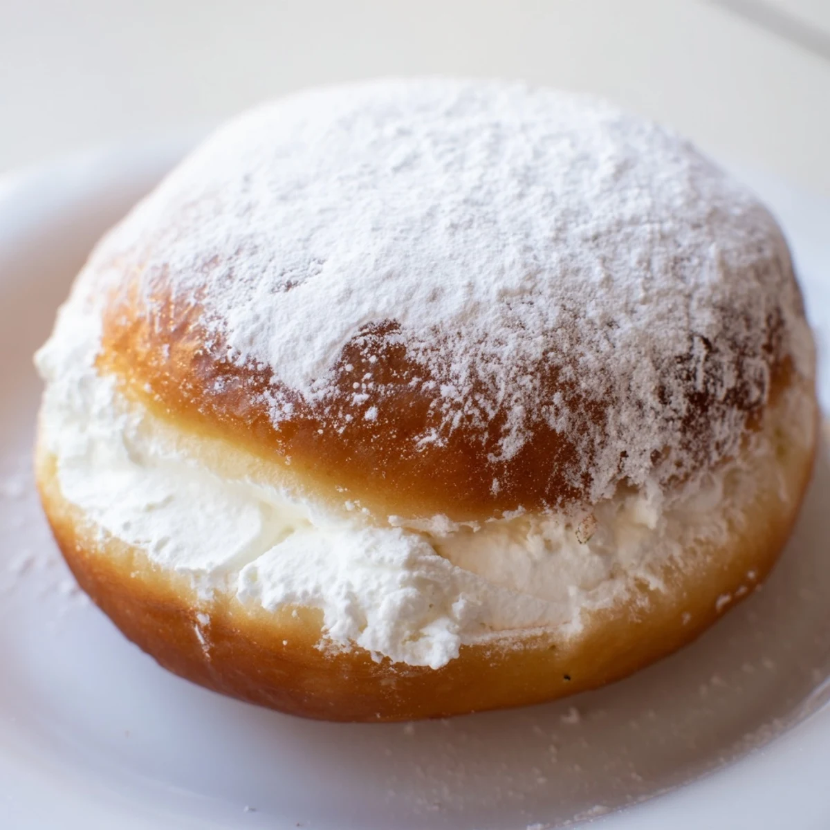 Golden Korean milk cream donuts coated in powdered sugar after being fried to perfection