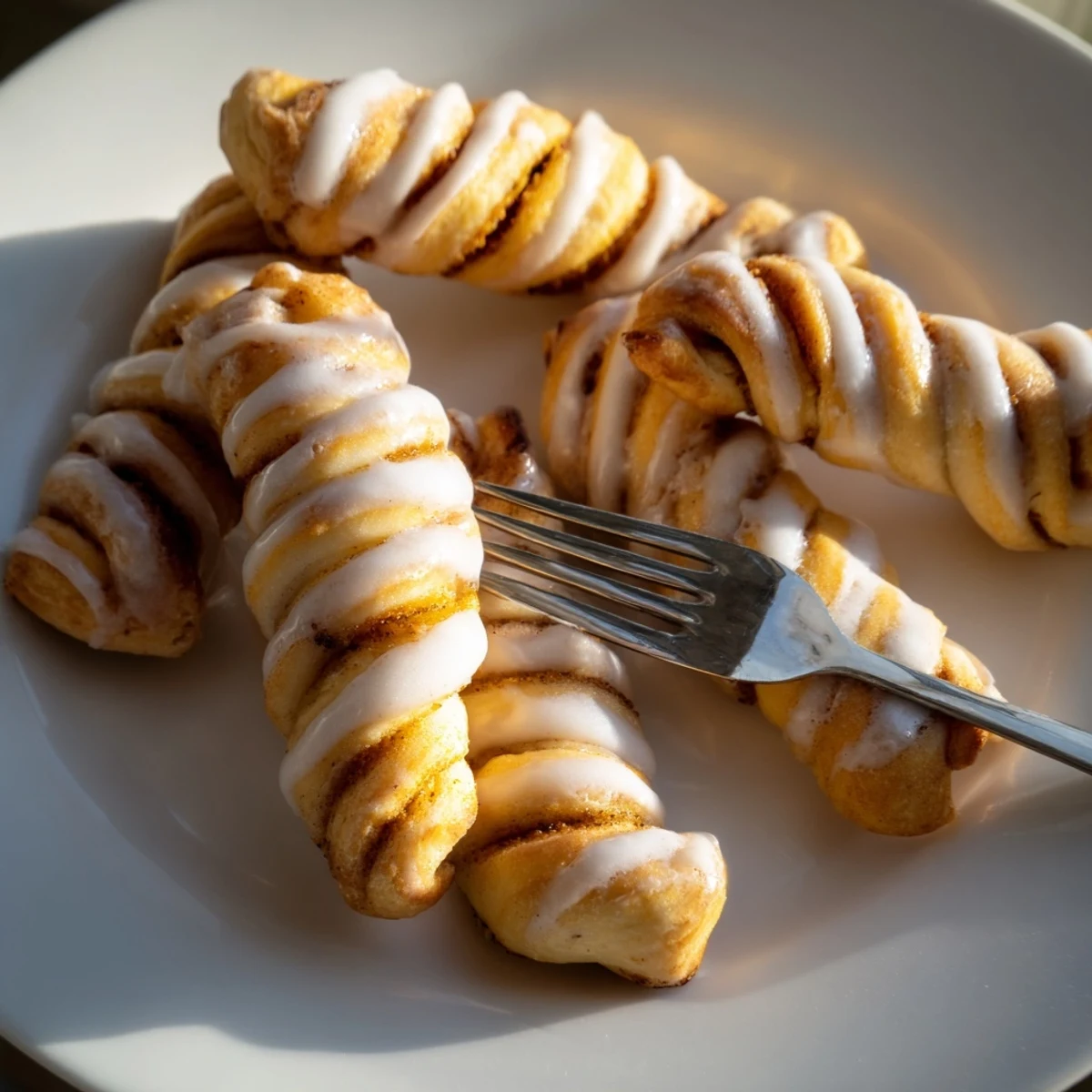 Fluffy pastry twists with spiraled cinnamon sugar filling topped with sweet white icing