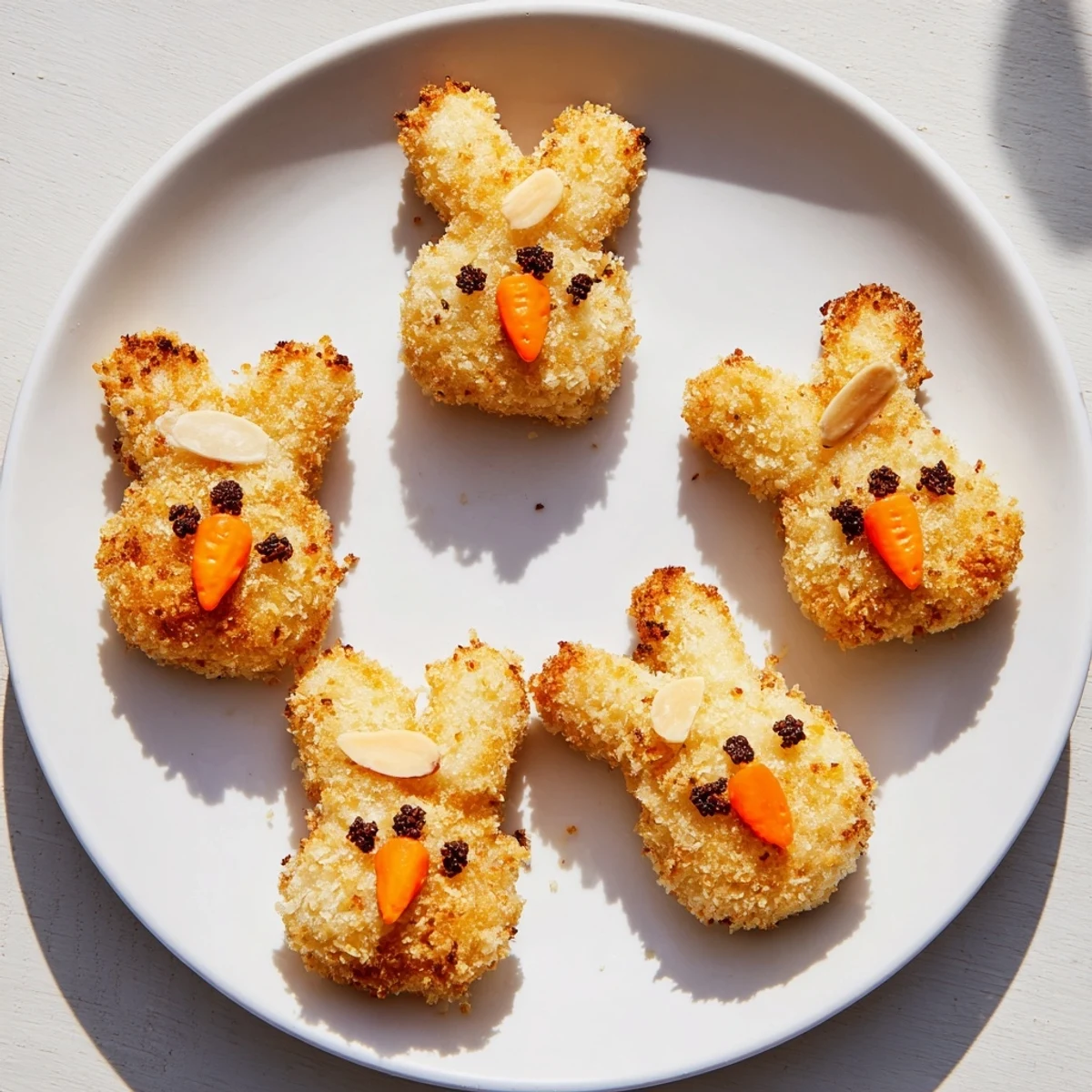 Crispy fried Easter Bunny potato croquettes featuring peppercorn eyes and panko coating ready for spring holiday entertaining
