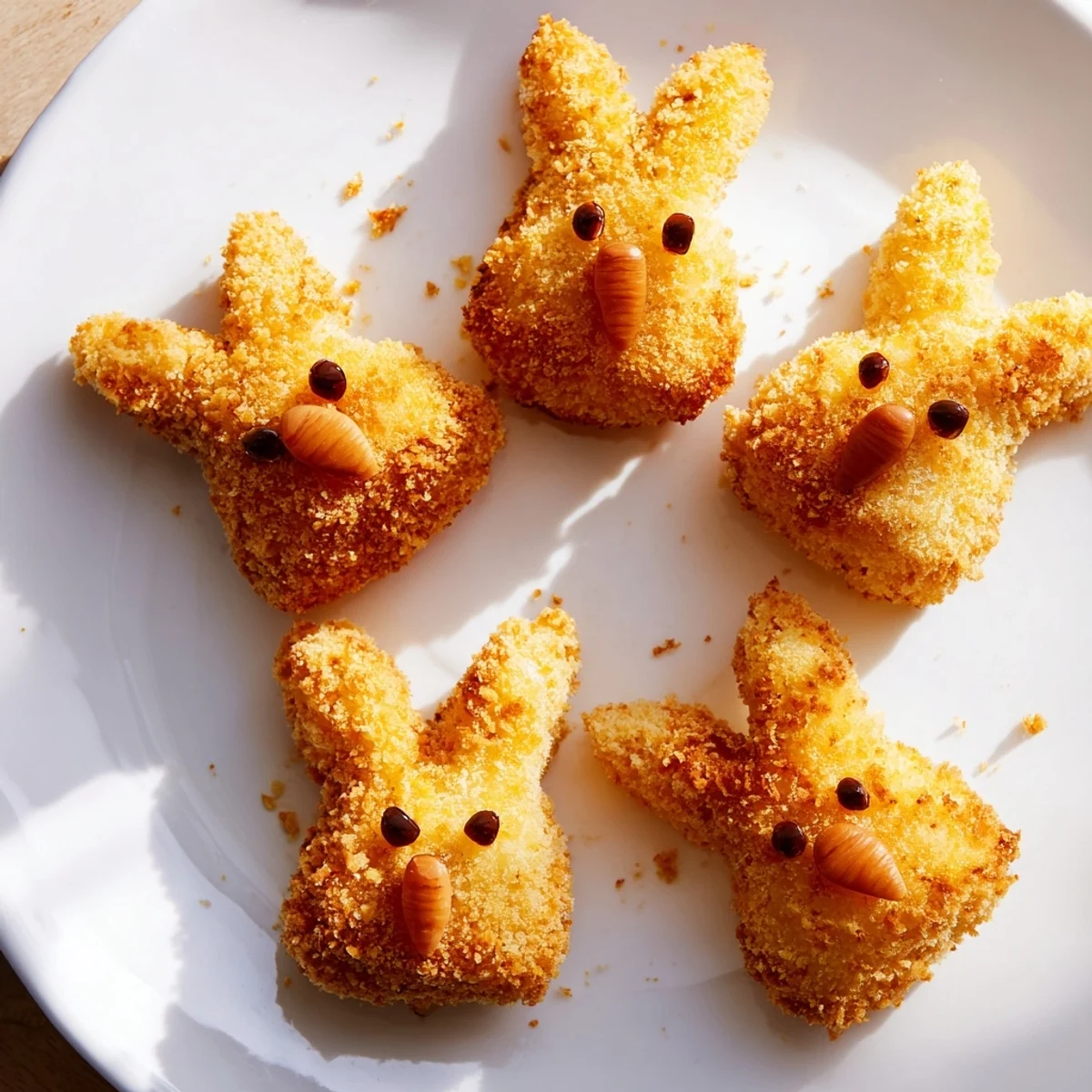 Adorable bunny-shaped potato croquettes with Parmesan-fluffy interior served alongside dipping sauce for festive Easter appetizers