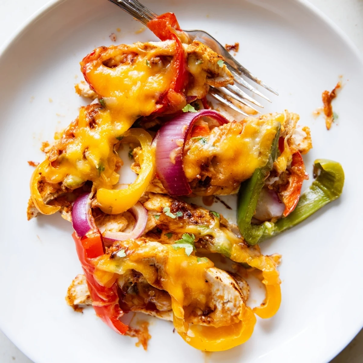 Bright lime drizzled Cheesy Baja Chicken Bell Pepper Skillet, juicy chicken and peppers.