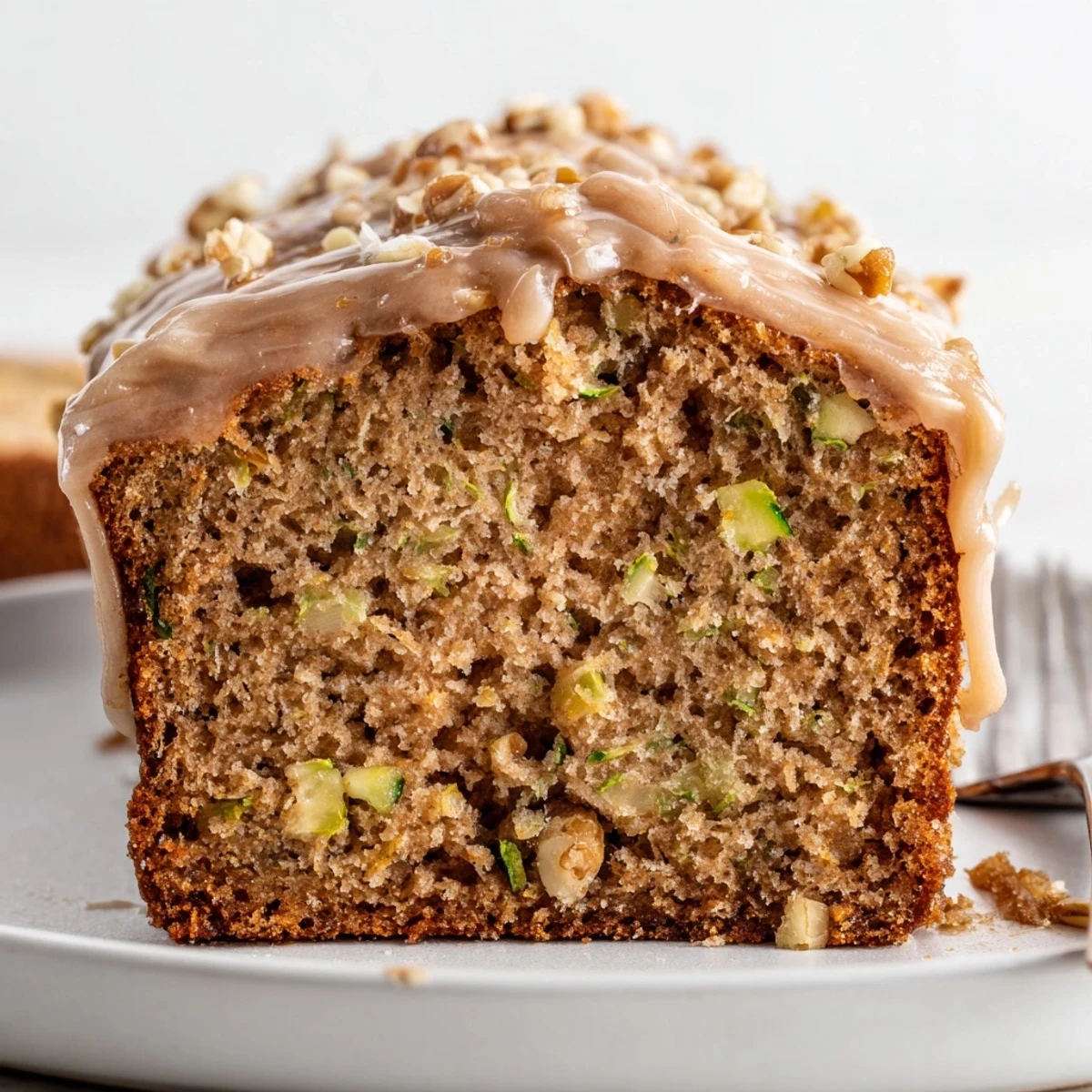 A warm wedge of Zucchini Cake With Brown Sugar Icing paired with coffee