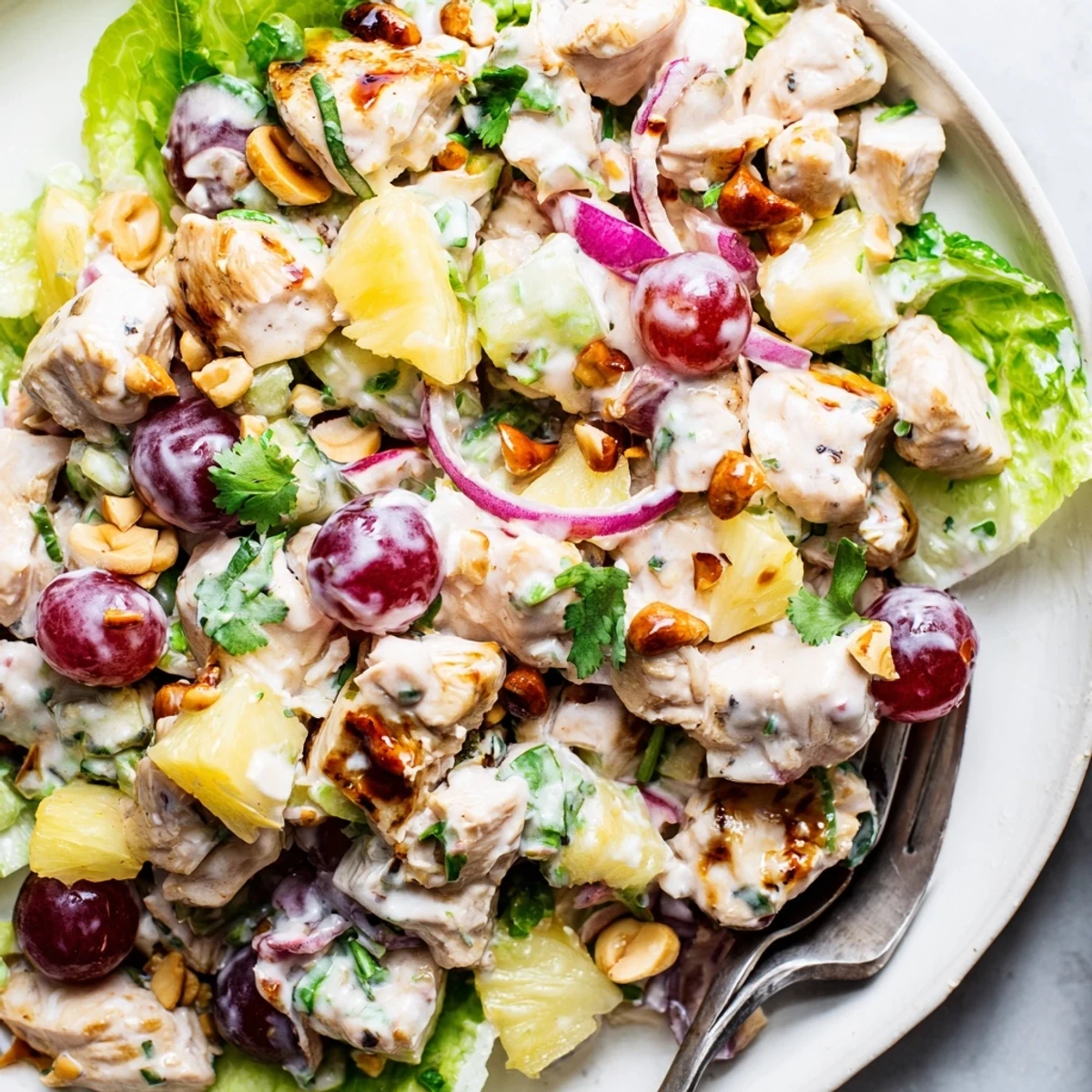 Hawaiian Chicken Salad Recipe with tender chicken, juicy pineapple, creamy lime dressing