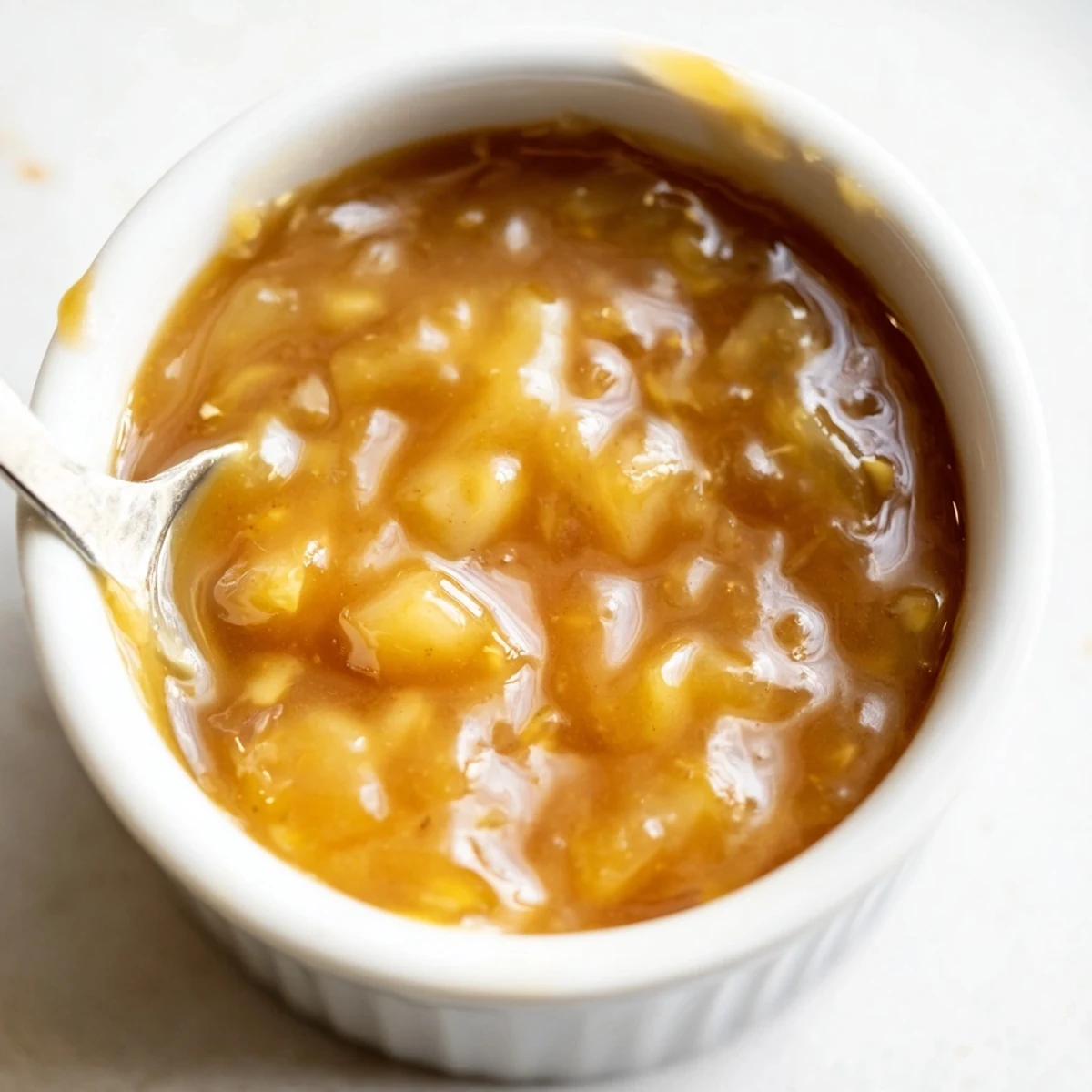 Warm Fall Caramel Apple Jam spooned over toast, buttery caramel notes