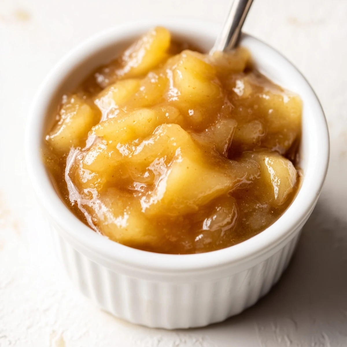 Homemade Fall Caramel Apple Jam simmering in pot, chunks and spice