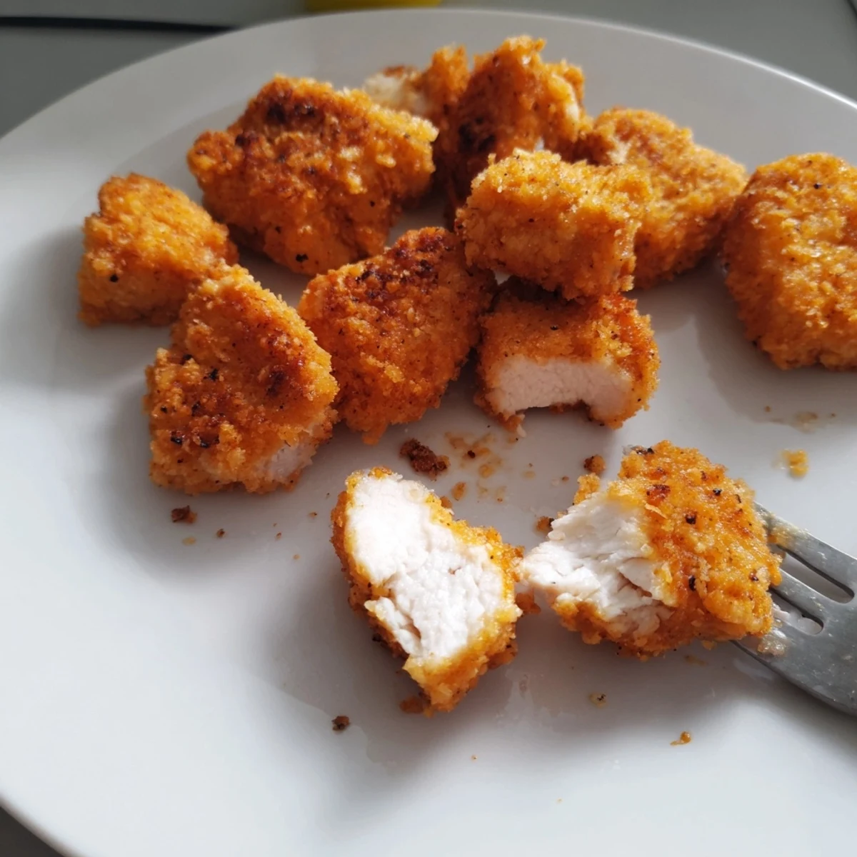 Crispy golden Chicken Bites steaming on a platter with ranch dipping sauce