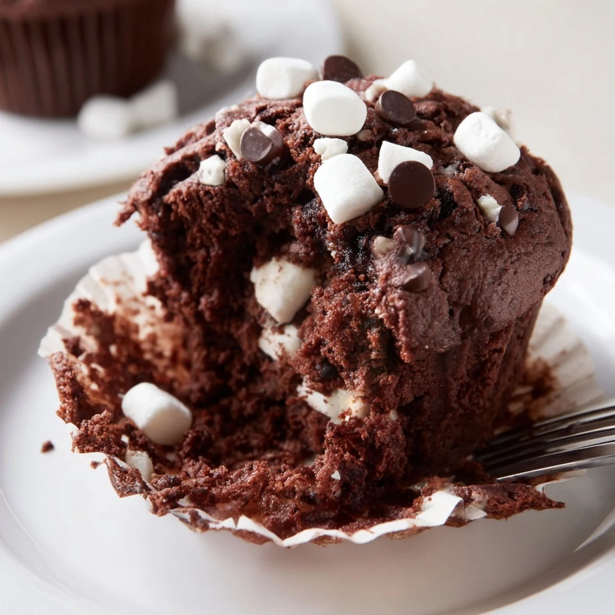 Peppermint Hot Chocolate Muffins steaming on a rack, chocolate chips glistening  