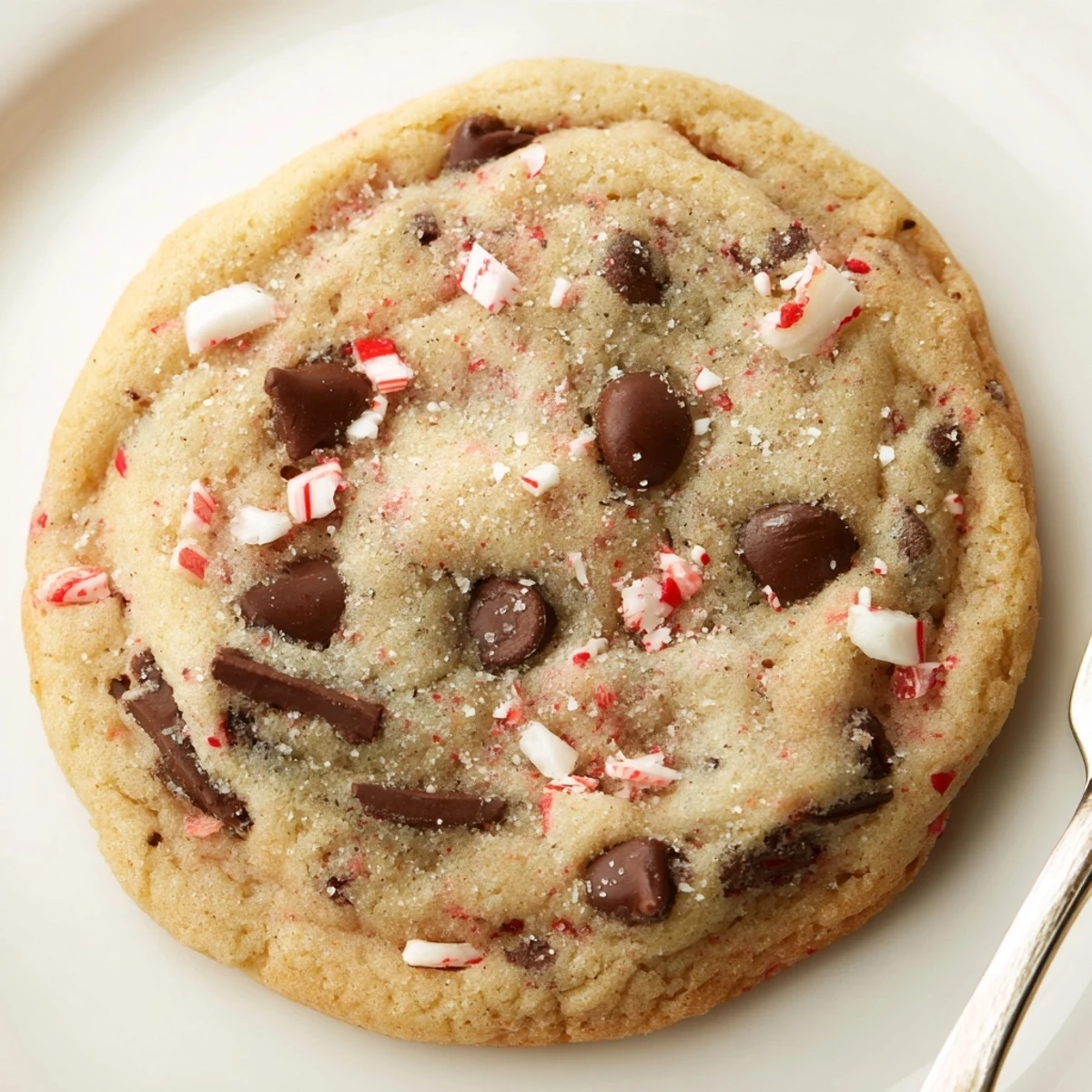 Warm Peppermint Chocolate Chip Cookies with melty chocolate, finely crushed candy cane