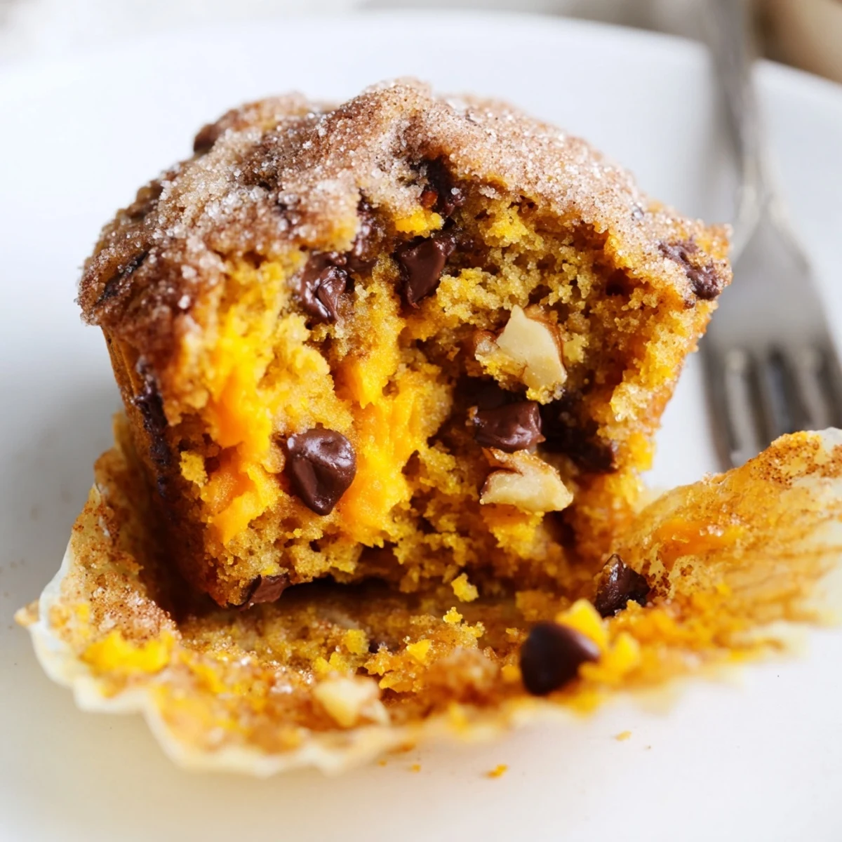 Warm, cinnamon scented Pumpkin Banana Muffins cooling on a wire rack