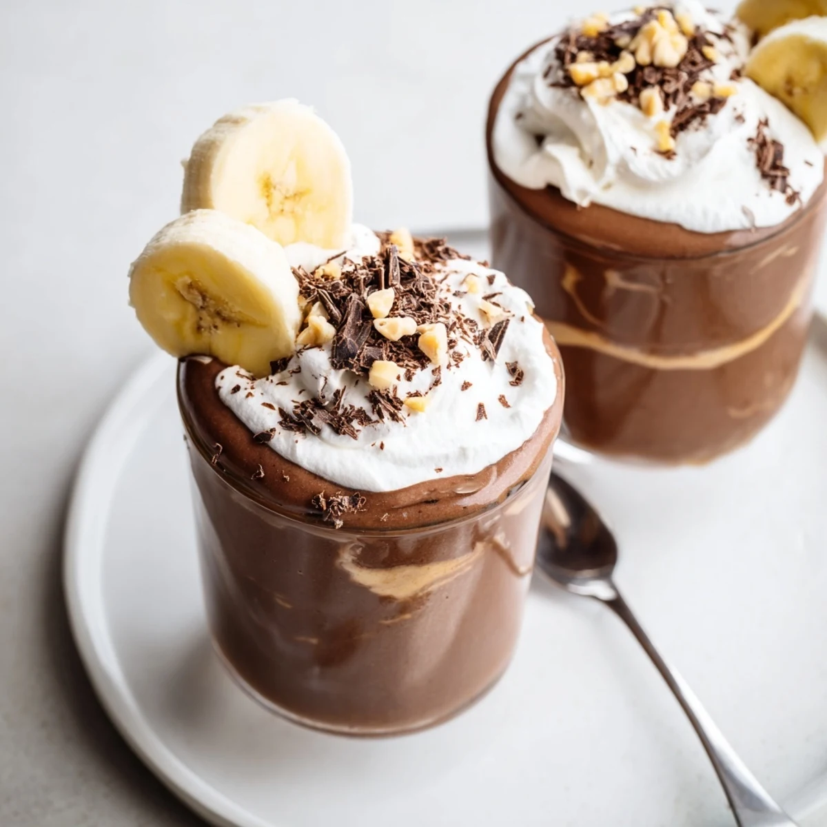 Thick Chocolate Peanut Butter Smoothie served for breakfast, sprinkled with crushed peanuts