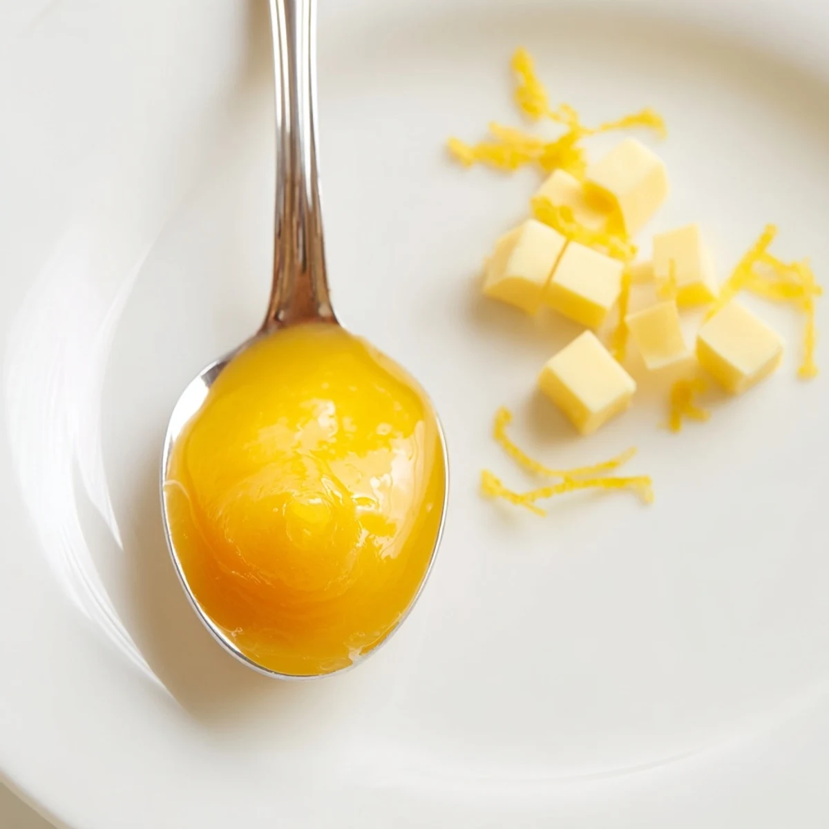 Lemon Curd Recipe: glossy golden curd spooned over warm buttered scone
