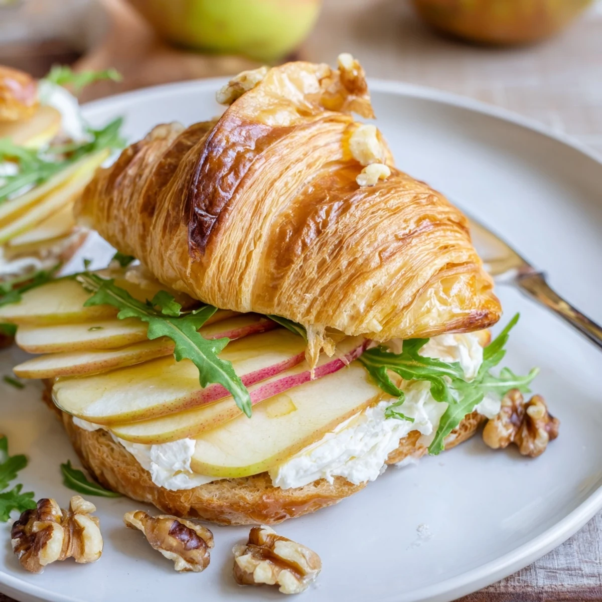 Apple Goat Cheese Croissant Sandwich Recipe with buttery croissant, crisp apple slices, arugula