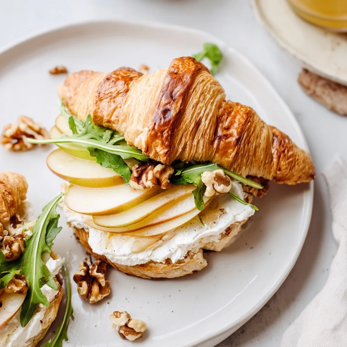 Bright Apple Goat Cheese Croissant Sandwich Recipe perfect for light brunch, soft texture