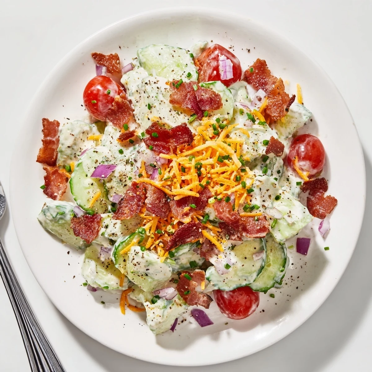 Homestyle Cucumber Ranch Crack Salad served at potluck, tangy, refreshing crunch