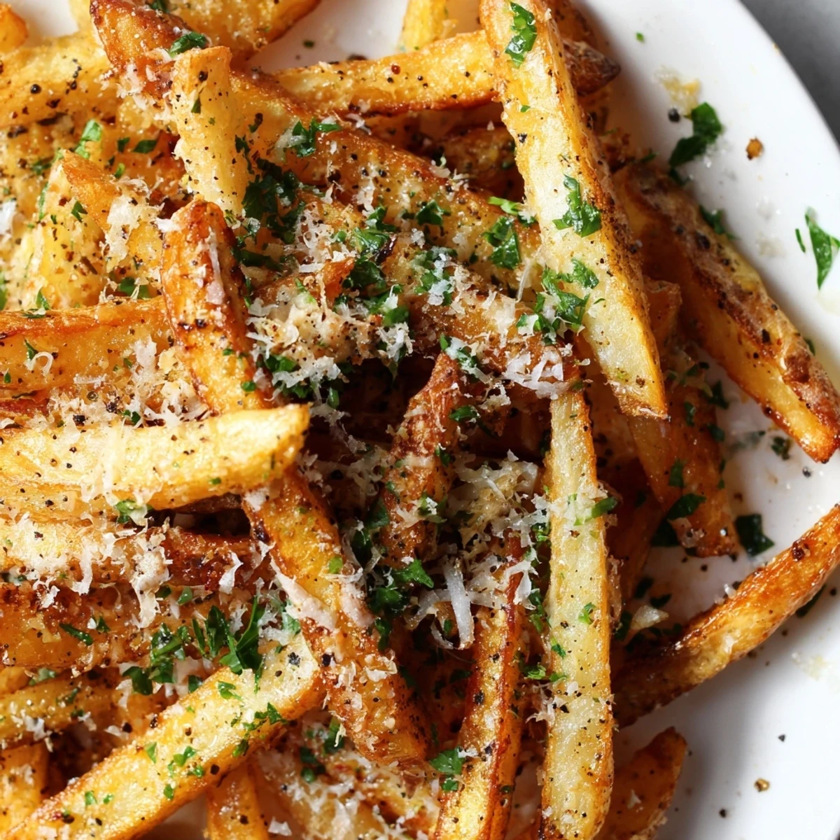 Crispy baked fries drizzled with aromatic truffle oil and topped with Parmesan cheese