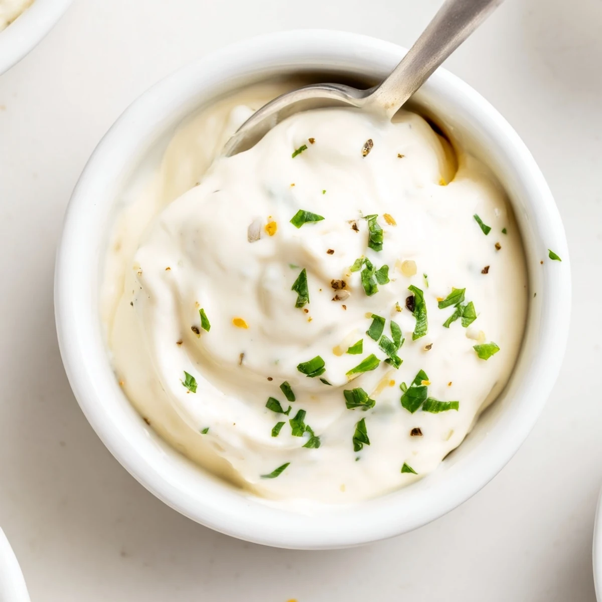 Homemade Creamy Tangy Sauce spooned beside grilled salmon, silky and bright