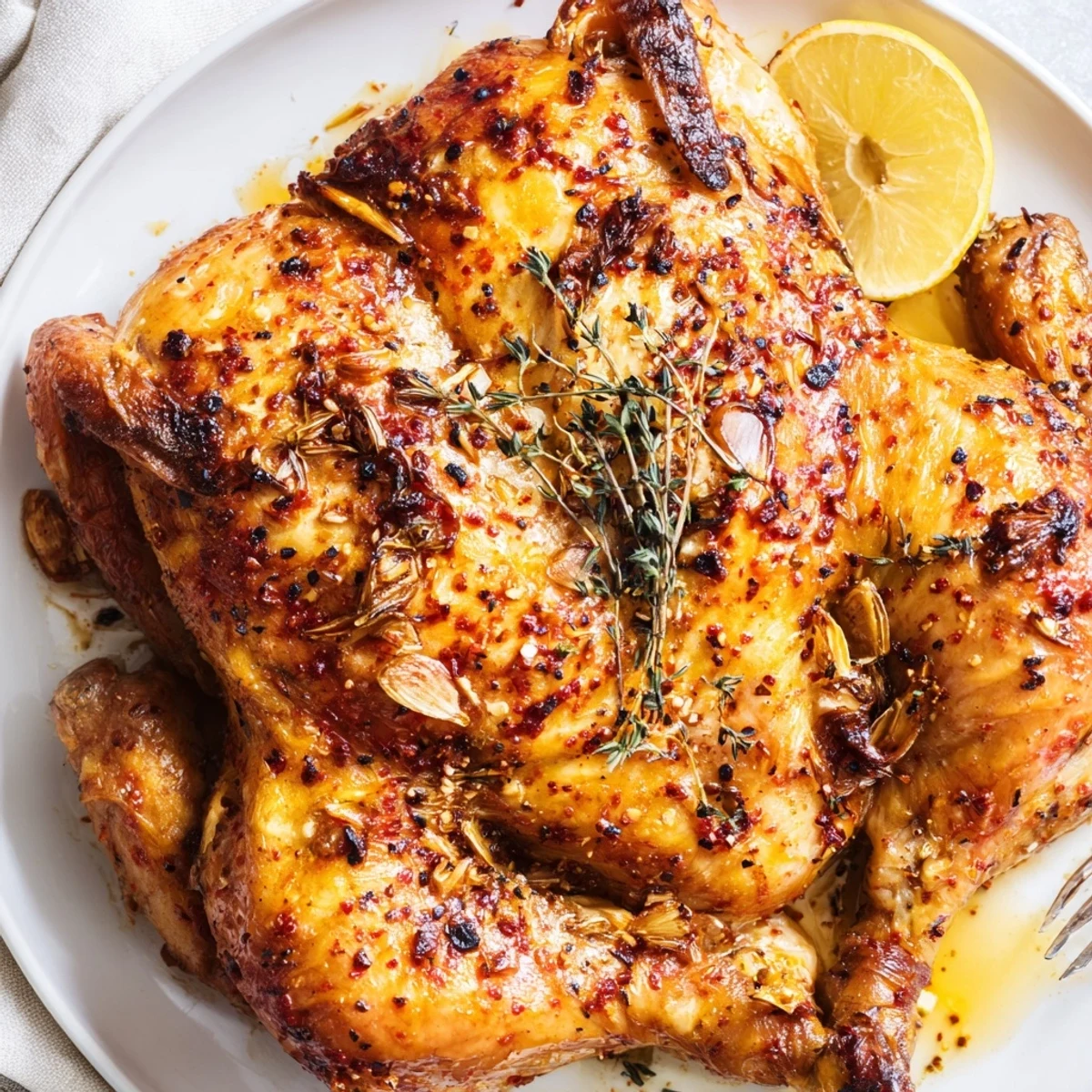 Buttermilk Roasted Chicken with golden crisp skin, steaming, juicy meat inside