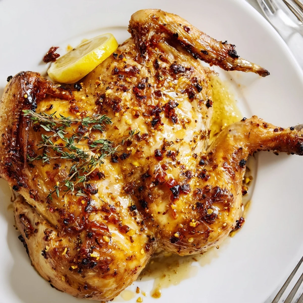 Herb-brushed Buttermilk Roasted Chicken, crispy skin and tender meat, pairs with salad