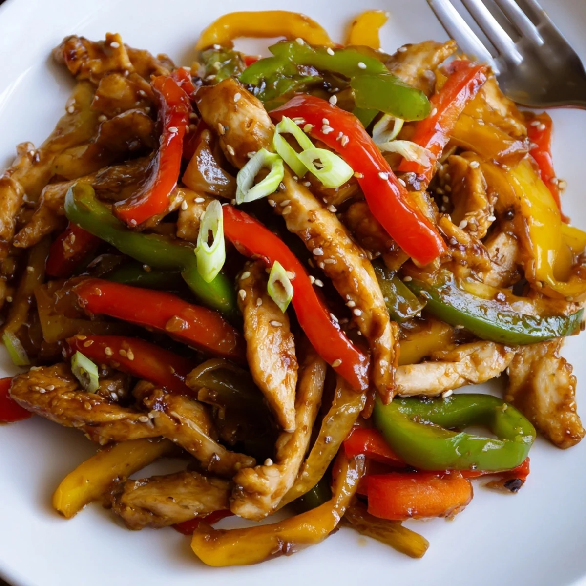 Quick Pepper Chicken Stir Fry sizzling in wok with glossy sesame sauce