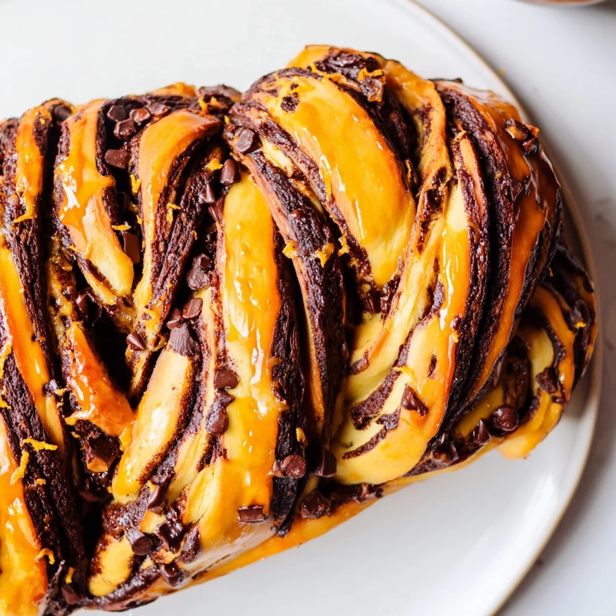 Swirled chocolate babka bread sliced to reveal tender dark chocolate layers inside