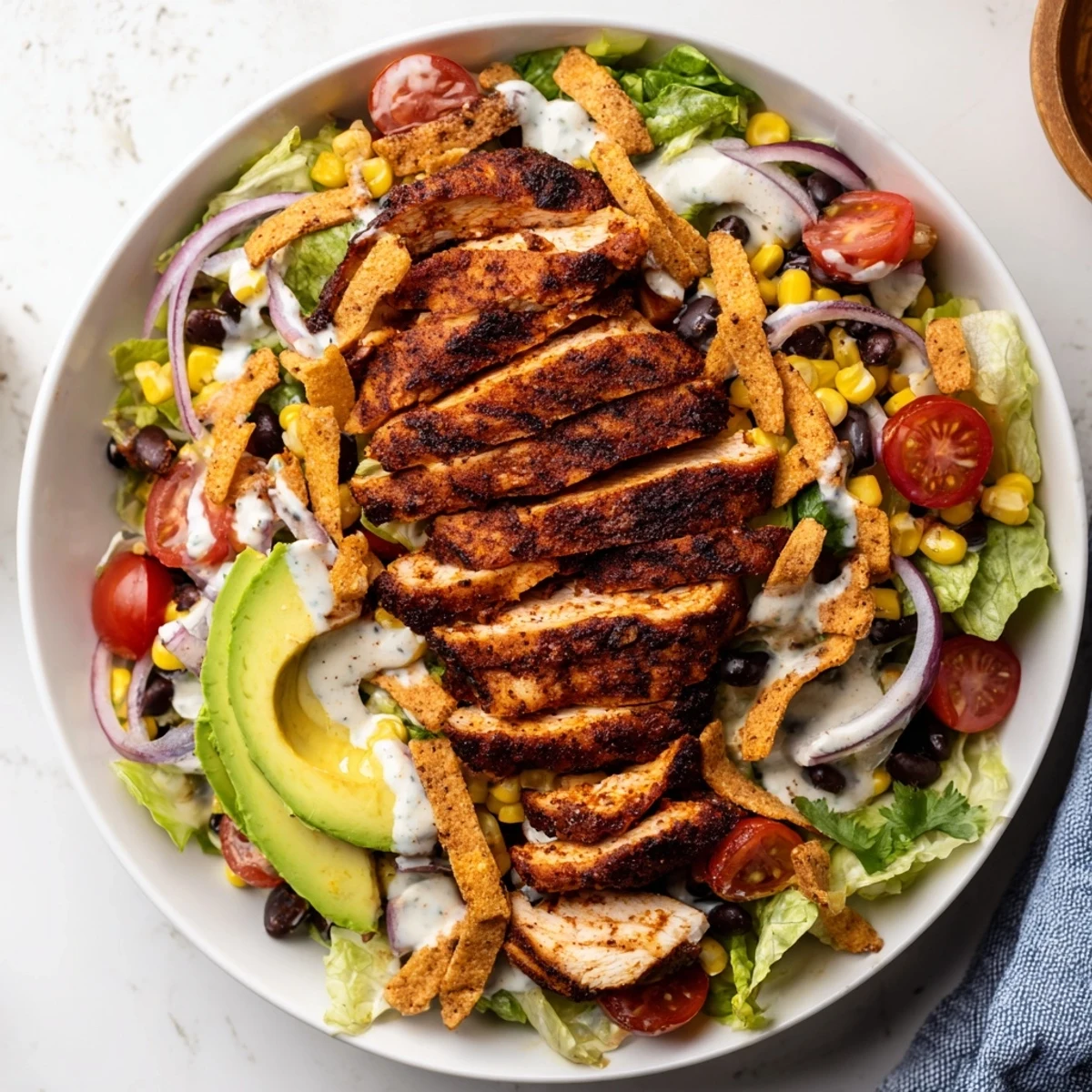 Spicy Southwest Salad With Spicy Ranch Dressing, grilled chicken, creamy, zesty lime