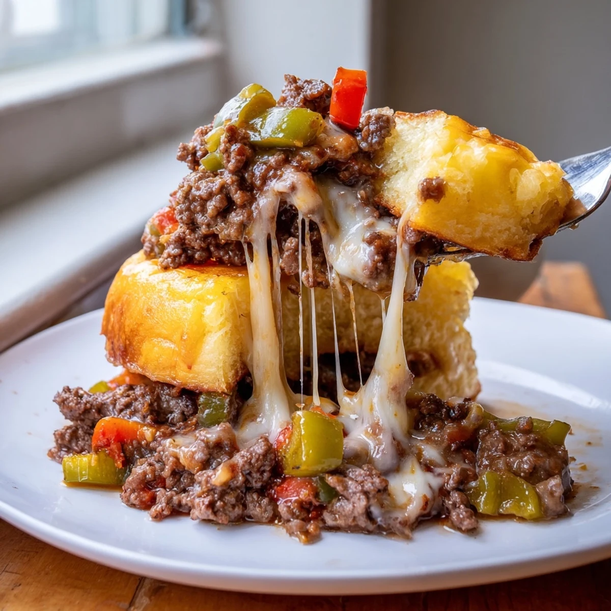 Cheesy Philly Sloppy Joes piled high on golden brioche with melted provolone