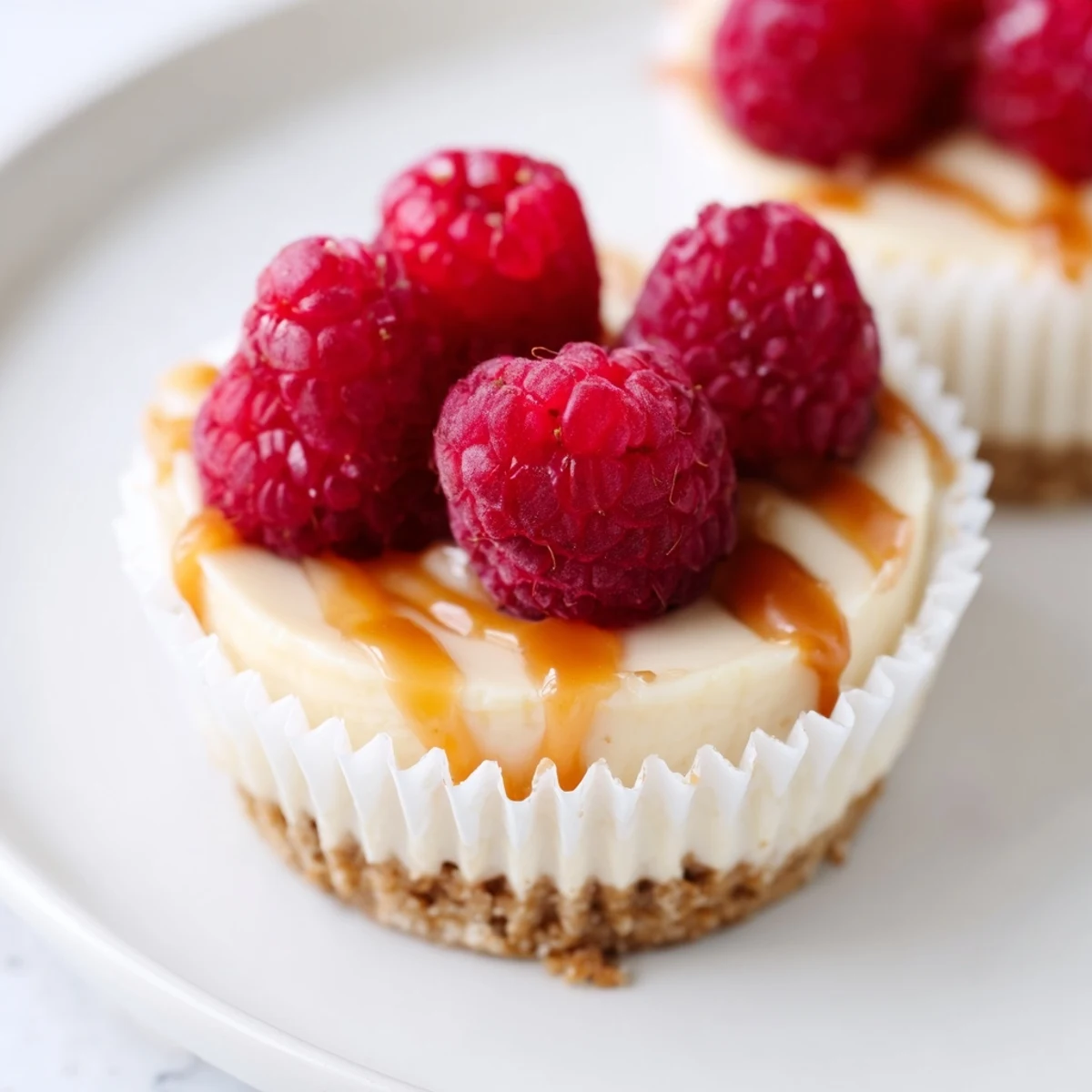 Individual mini cheesecakes with glossy chocolate ganache and crushed graham topping