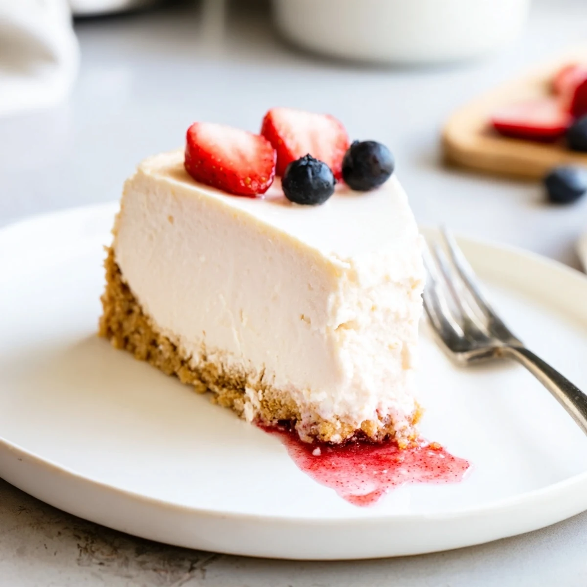 Silky classic cheesecake with a golden graham cracker crust, sliced and ready to serve